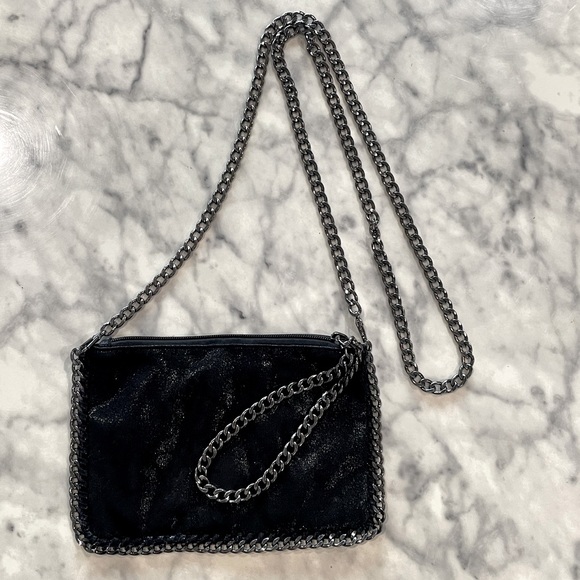 Small Black Crossbody / Vegan Leather / Gunmetal Chain / Wristlet Bag - Picture 1 of 9